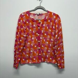 Boden Womens Abstract Geometric Print Button Front Cardigan Sweater Size 12